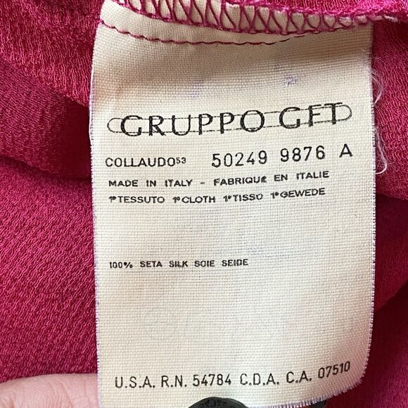 Vintage 80's Giorgio Armani Magenta Silk Semi-Sheer Wrap Front Blouse Size 10 - Picture 12 of 16